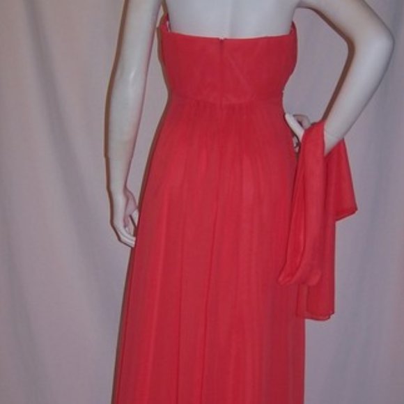 Misses Hi-Lo Chiffon Dress Strapless Rhines Coral - Picture 5 of 6